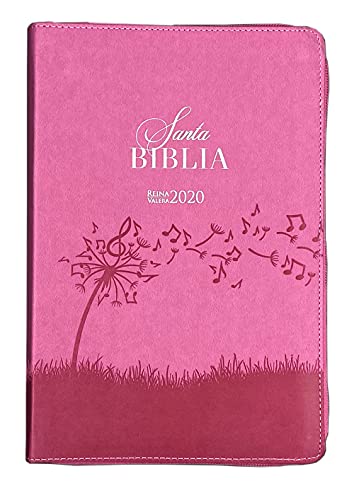 Biblia Reina Valera 2020 Letra grande 12 puntos Cierre Cremallera Imitación piel Rosa Floral/Musical Referencias Concordancia Palabras de...