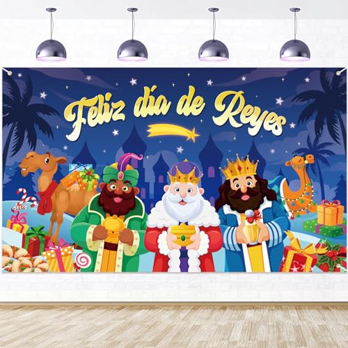DPKOW Feliz día de Reyes Pancarta para Navidad Reyes Magos Decoración, Pancarta de Fondo para Navidad Reyes Magos Interior Exterior...
