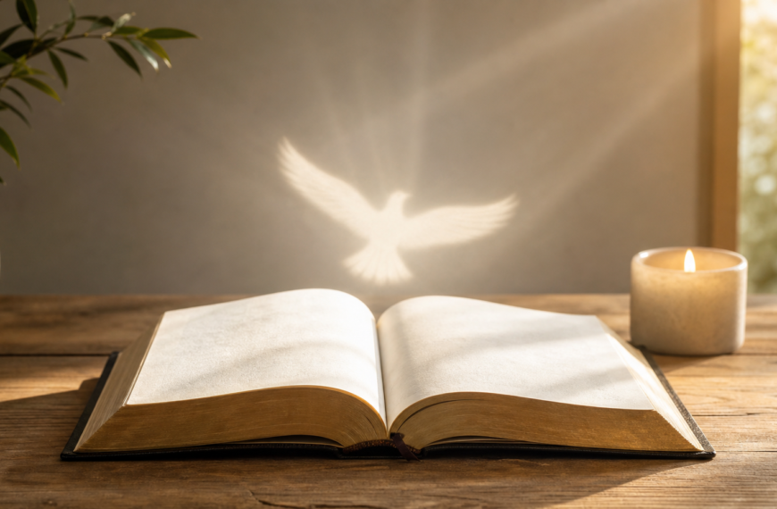 Biblia abierta con una vela encendida para acompañar la oración al Espíritu Santo